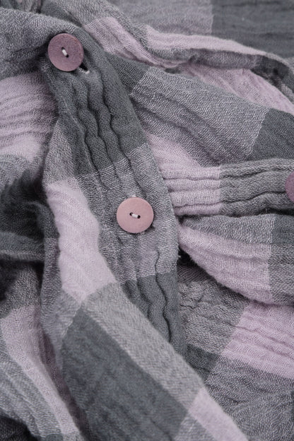 Loose Large Check Lilac Gauze Linen Shirt 6