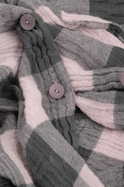 Loose Großkariertes Leinenhemd in Rose und Flieder