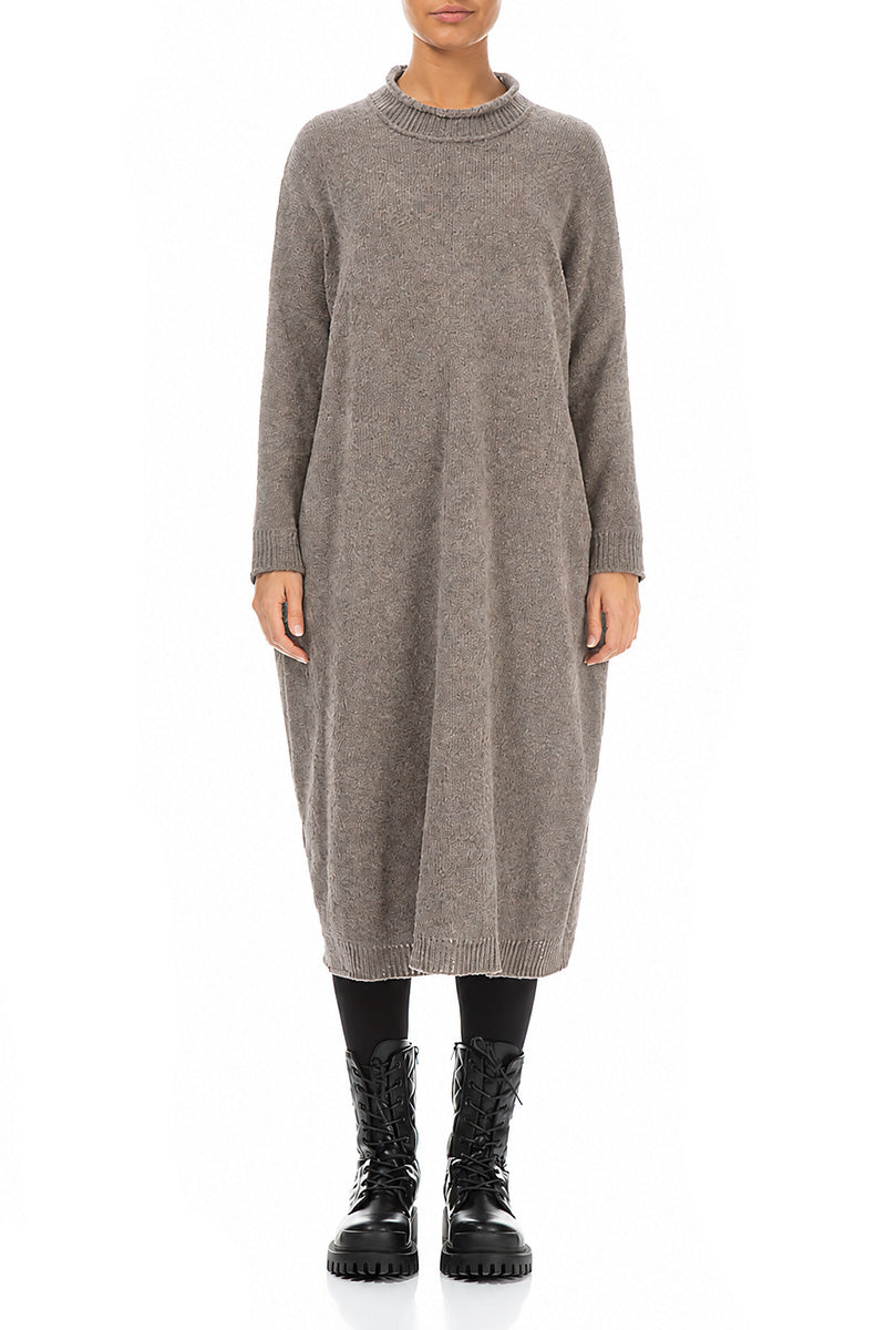 Loose Light Brown Knitted Wool Dress 1