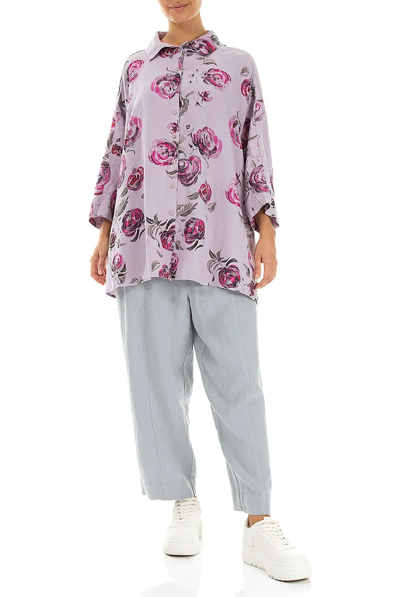 Chemise en lin ample rose lilas