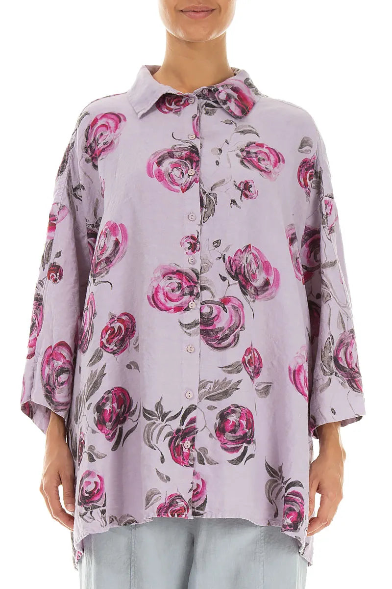 Chemise en lin ample rose lilas