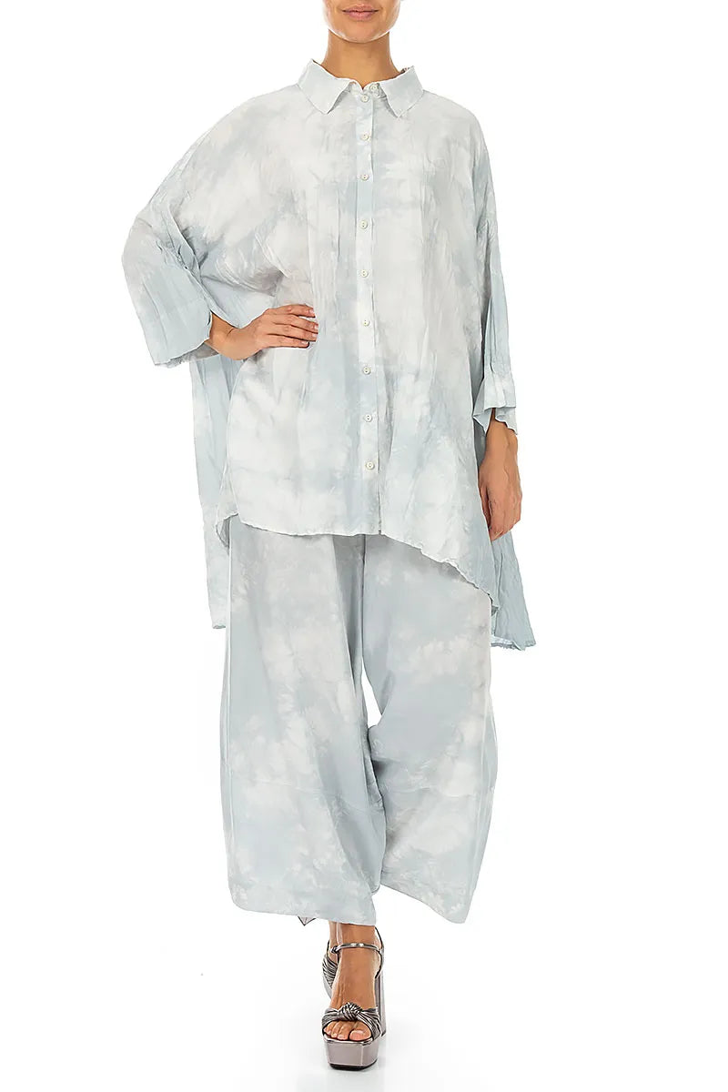 Loose Liquid Silver Crumpled Pure Silk Shirt 4