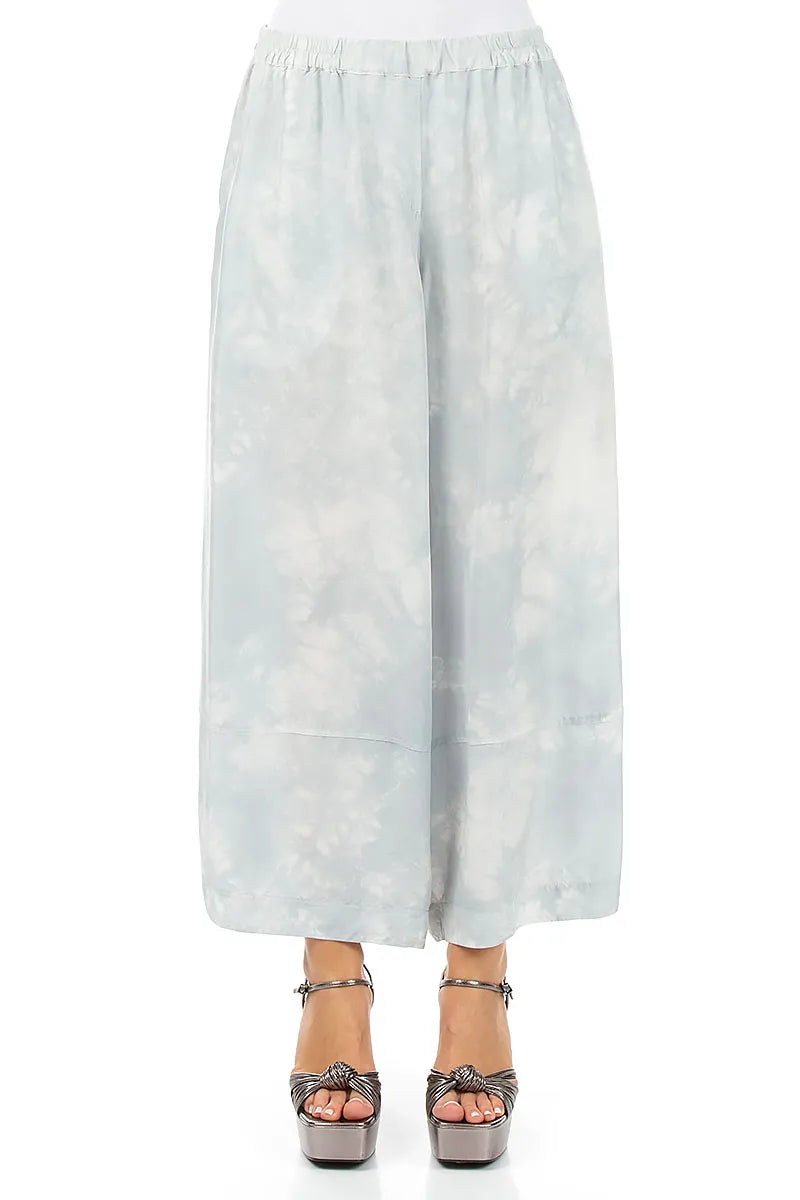 Flüssige Hose aus reiner Seide in Silberoptik