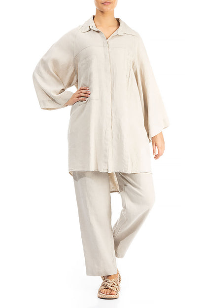 Loose Longer Back Natural Linen Shirt 4