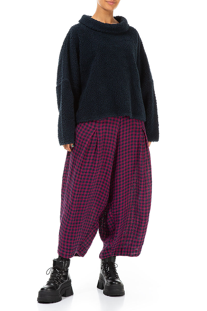 Loose Magenta Check Linen Trousers 4