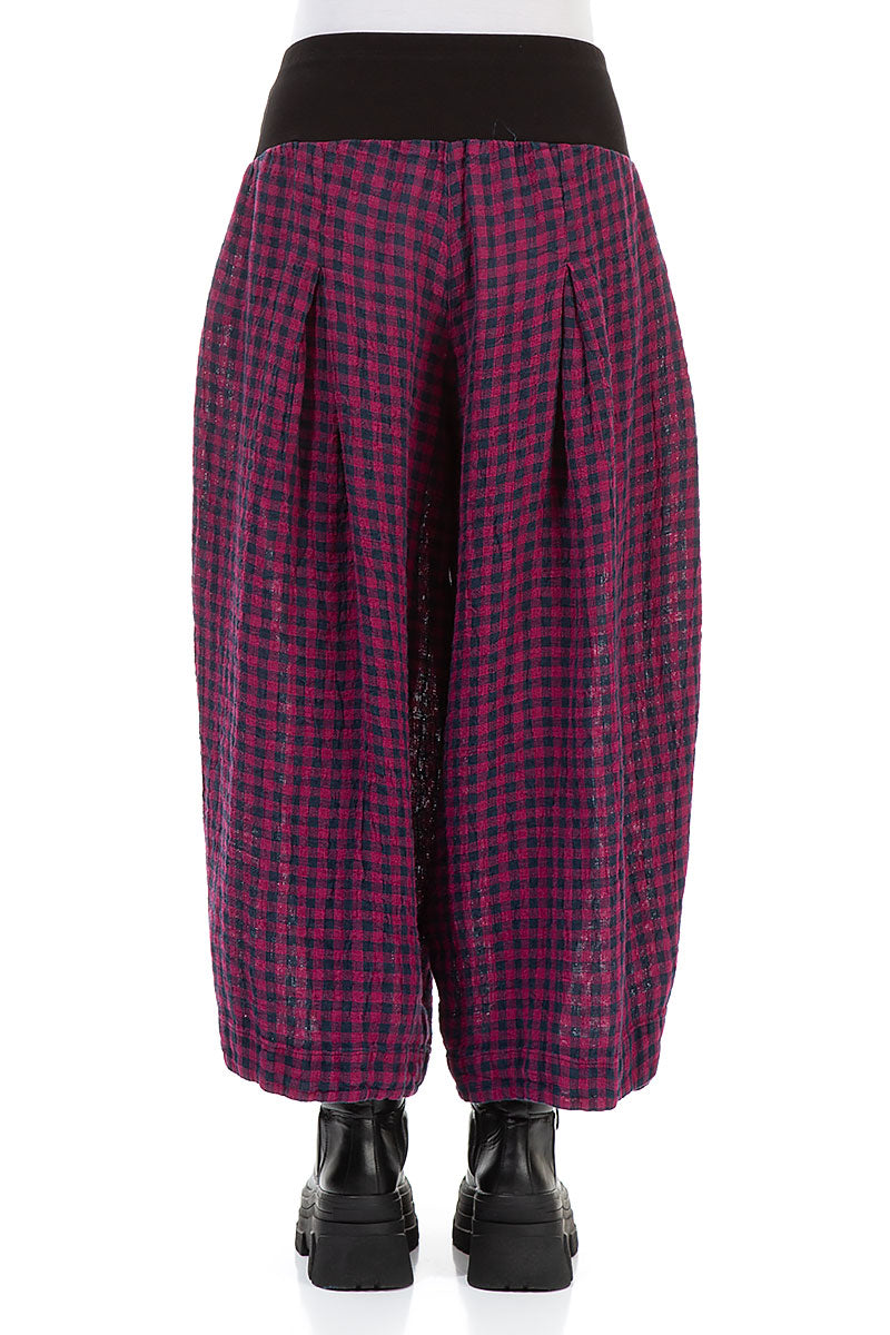 Loose Magenta Check Linen Trousers 2
