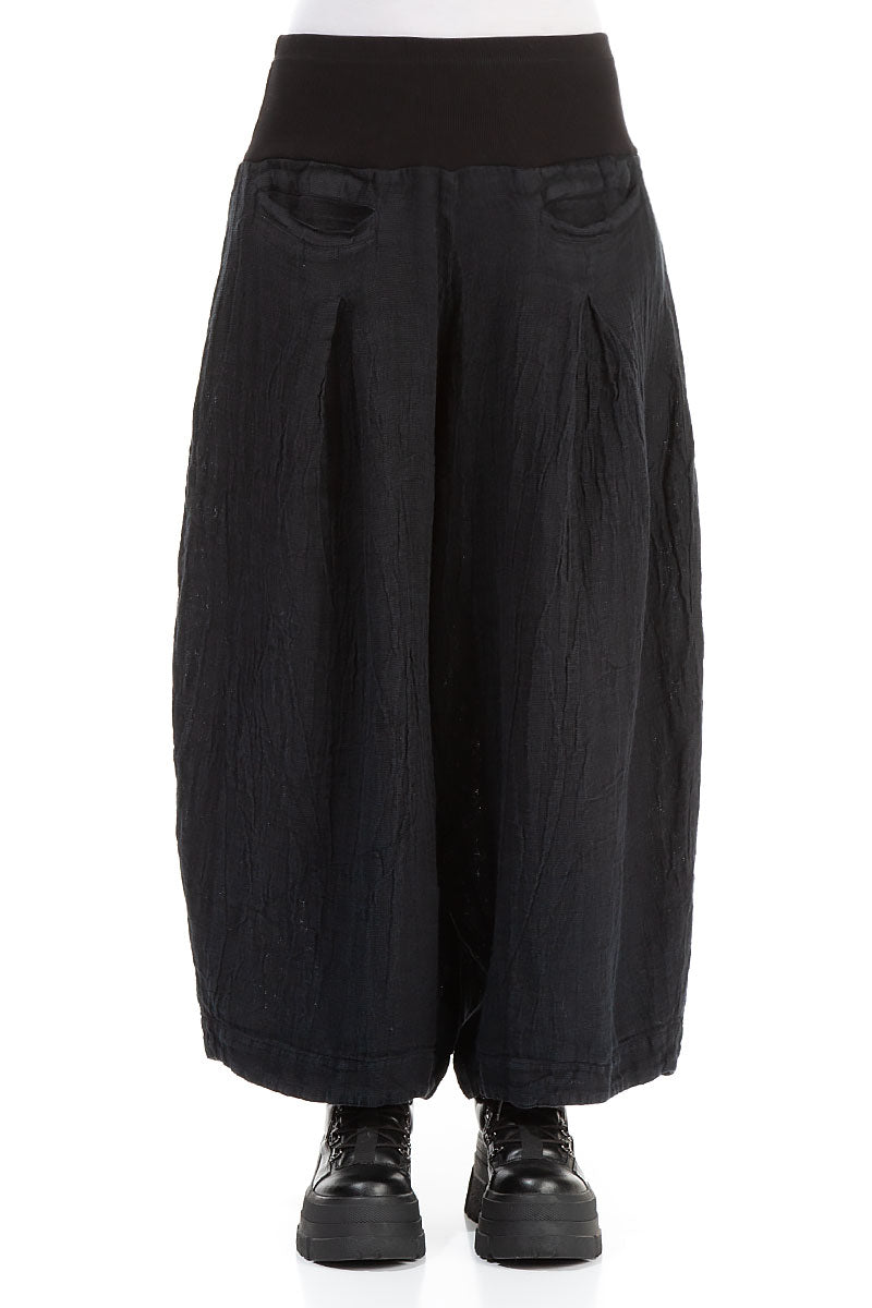 Loose Midnight Blue Mélange Linen Trousers 1