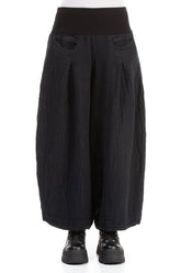 Loose Midnight Blue Mélange Linen Trousers 1