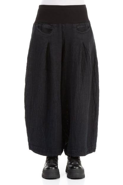 Loose Midnight Blue Mélange Linen Trousers 1