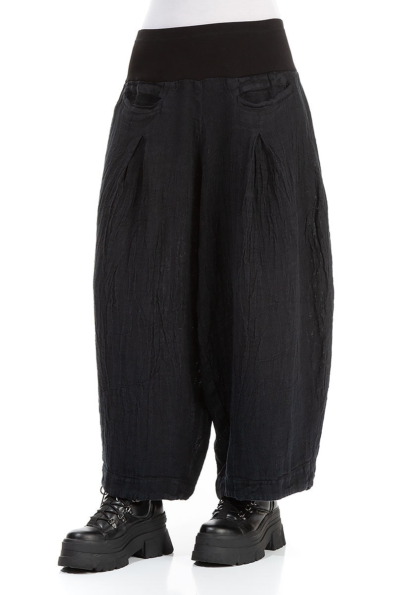 Loose Midnight Blue Mélange Linen Trousers 3
