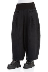 Loose Midnight Blue Mélange Linen Trousers 3