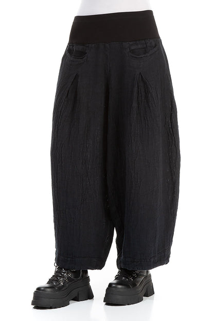 Loose Midnight Blue Mélange Linen Trousers 3