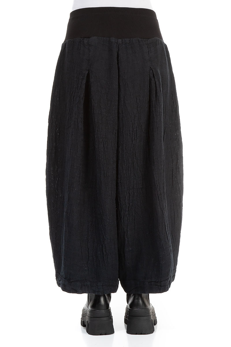Loose Midnight Blue Mélange Linen Trousers 2
