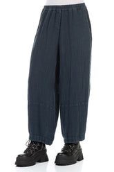 Loose Midnight Blue Textured Linen Trousers 3
