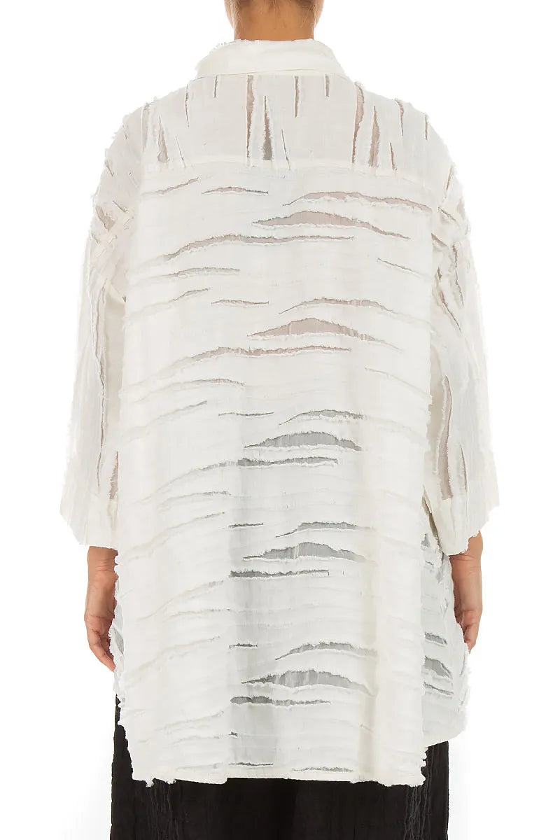 Loose Off White Fray Weave Shirt 2