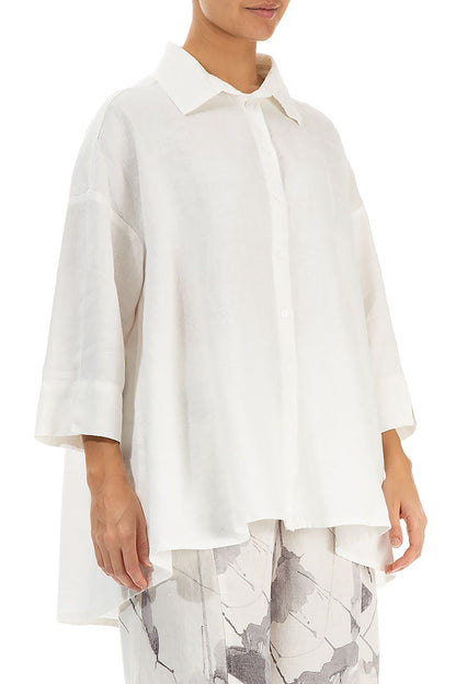 Loose Off White Linen Shirt 3