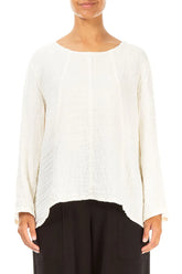 Loose Off White Textured Linen Blouse 1
