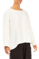 Loose Off White Textured Linen Blouse 3