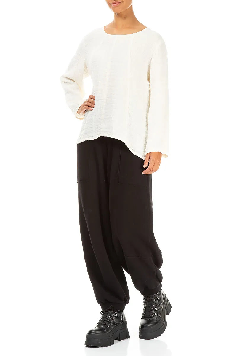 Loose Off White Textured Linen Blouse 4