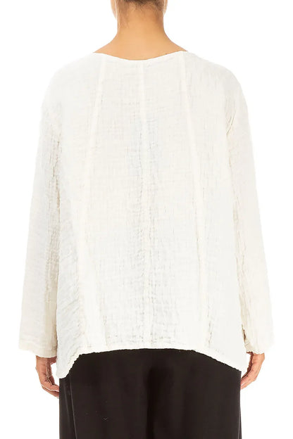 Loose Off White Textured Linen Blouse 2