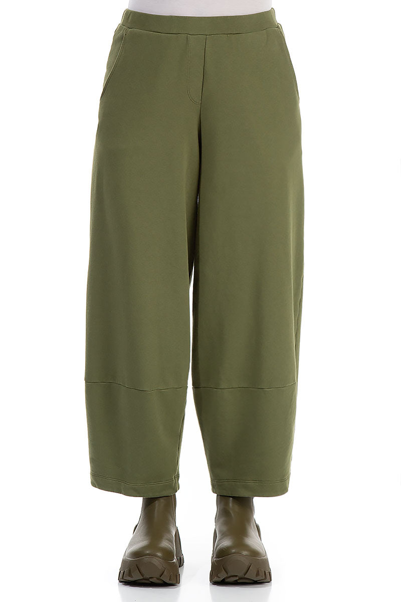 Loose Olive Cotton Trousers 1