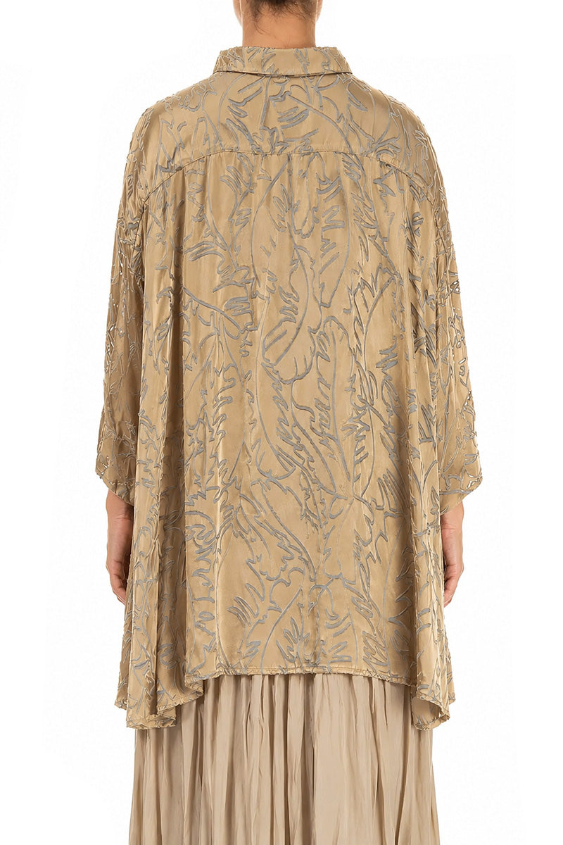 Loose Olive Devoré Feather Silk Shirt