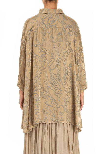 Loose Olive Devoré Feather Silk Shirt