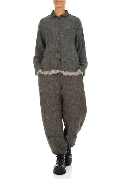 Loose Olive Grey Mélange Linen Trousers