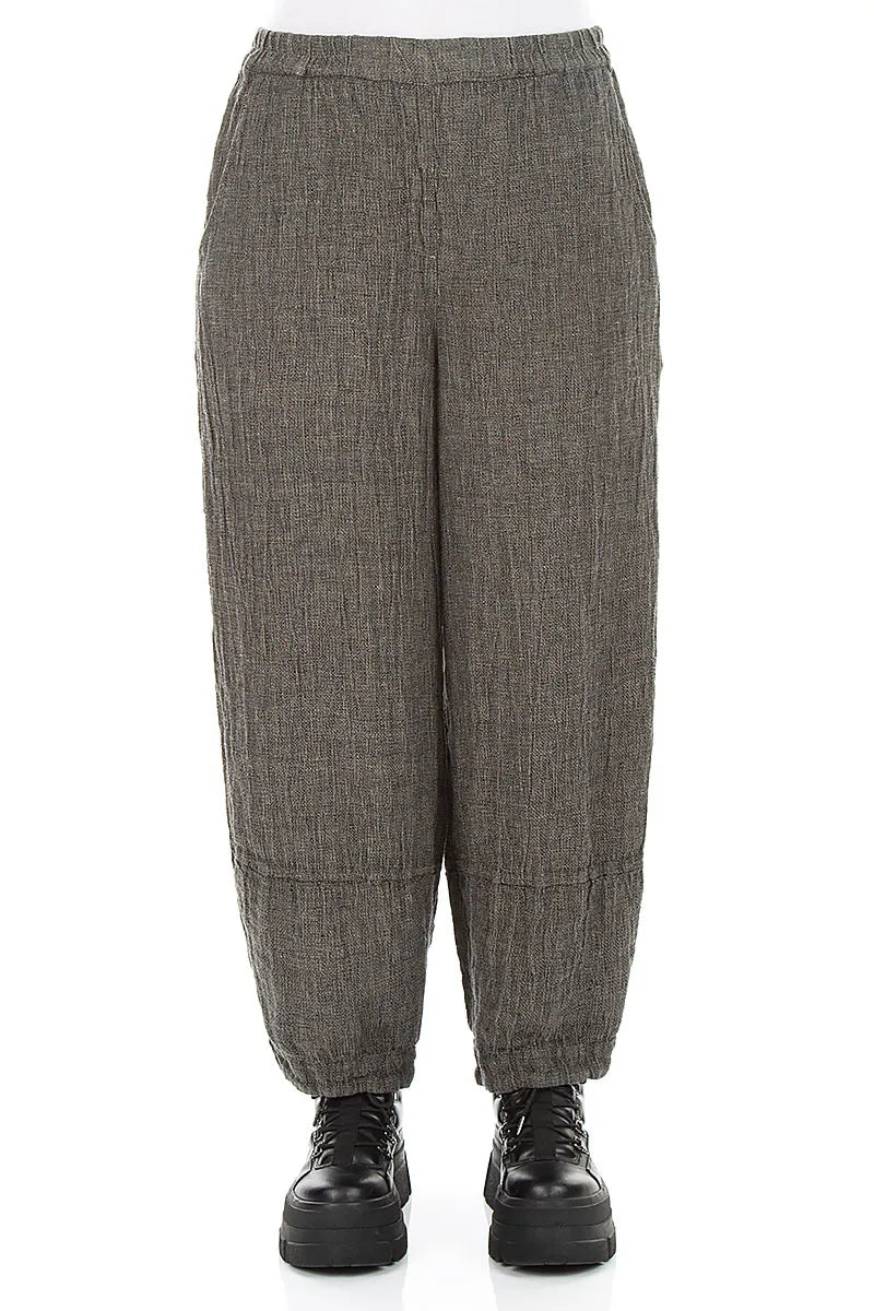 Loose Olive Grey Mélange Linen Trousers 1