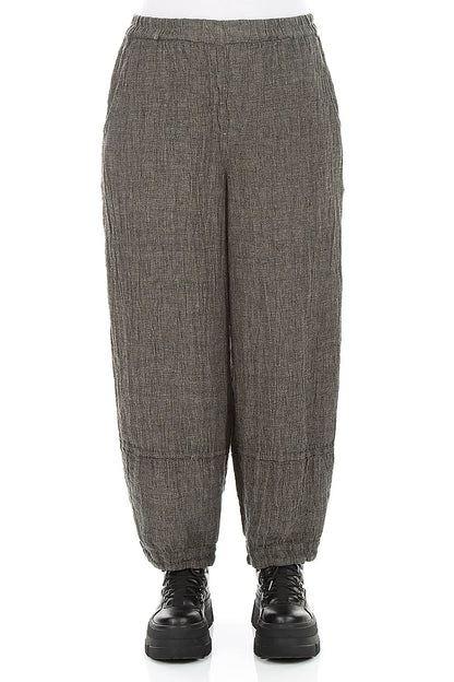 Loose Olive Grey Mélange Linen Trousers