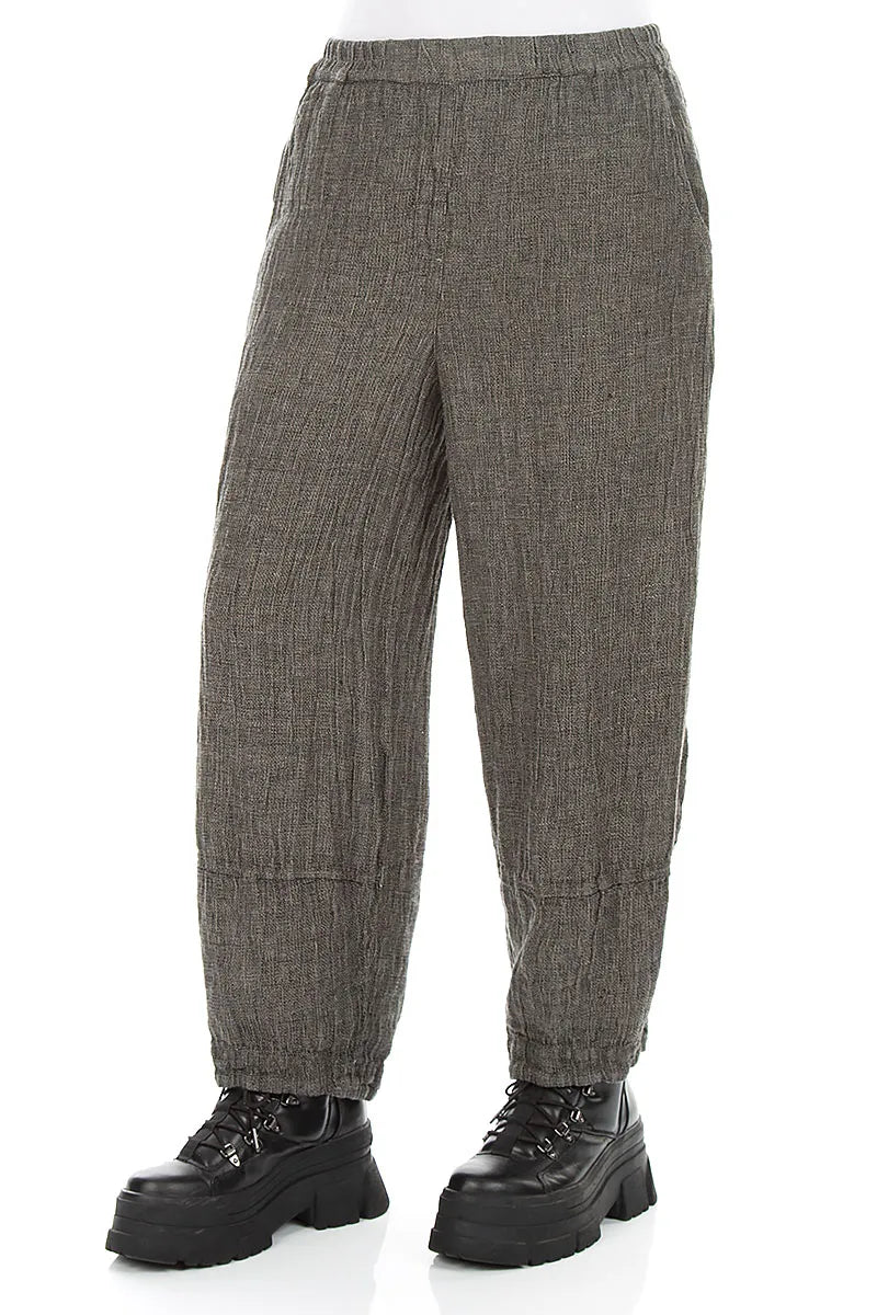 Loose Olive Grey Mélange Linen Trousers