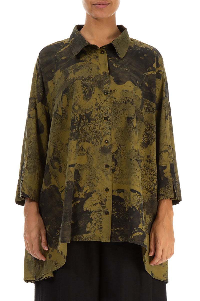 Loose Olive Alabaster Silk Cotton Shirt 1