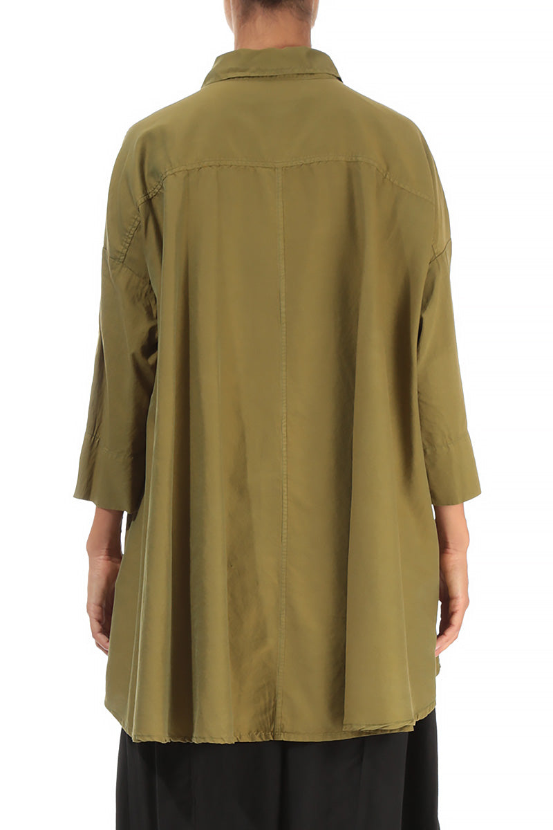 Loose Olive Silk Cotton Shirt 2