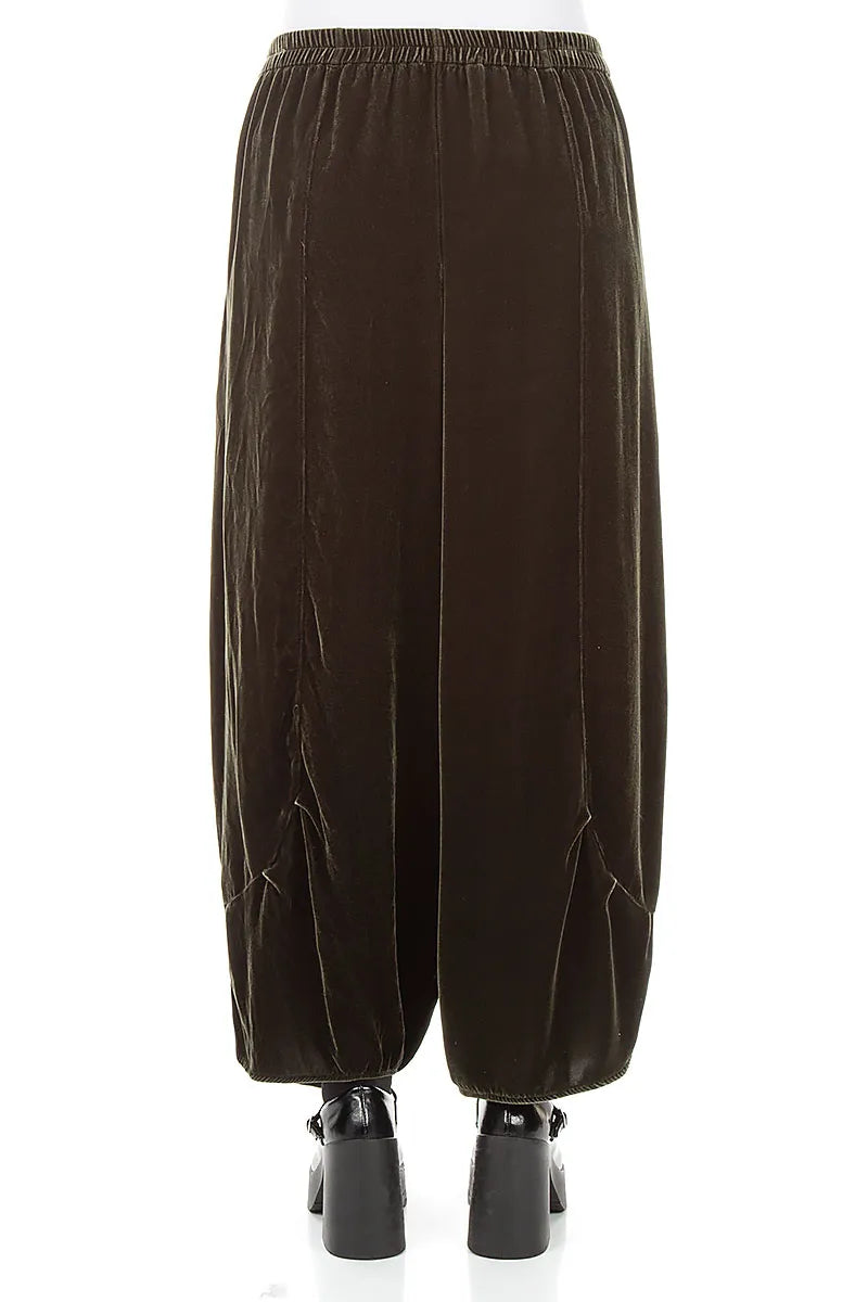 Loose Olive Silk Velvet Trousers 2