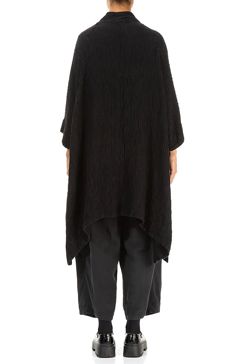 Loose Open Crinkled Black Silk Jacket