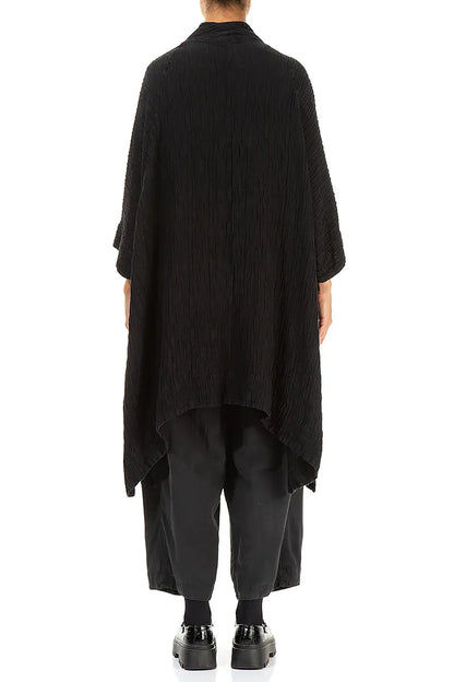 Loose Open Crinkled Black Silk Jacket