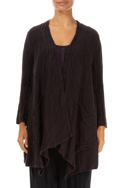 Loose Open Crinkled Dark Violet Silk Jacket