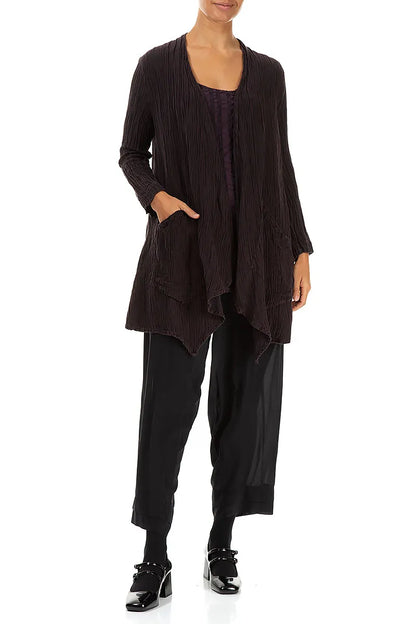 Loose Open Crinkled Dark Violet Silk Jacket