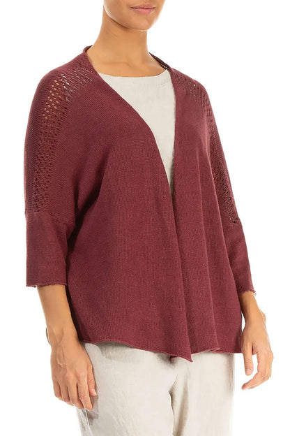 Loose Openwork Antique Ruby Linen Cardigan 3