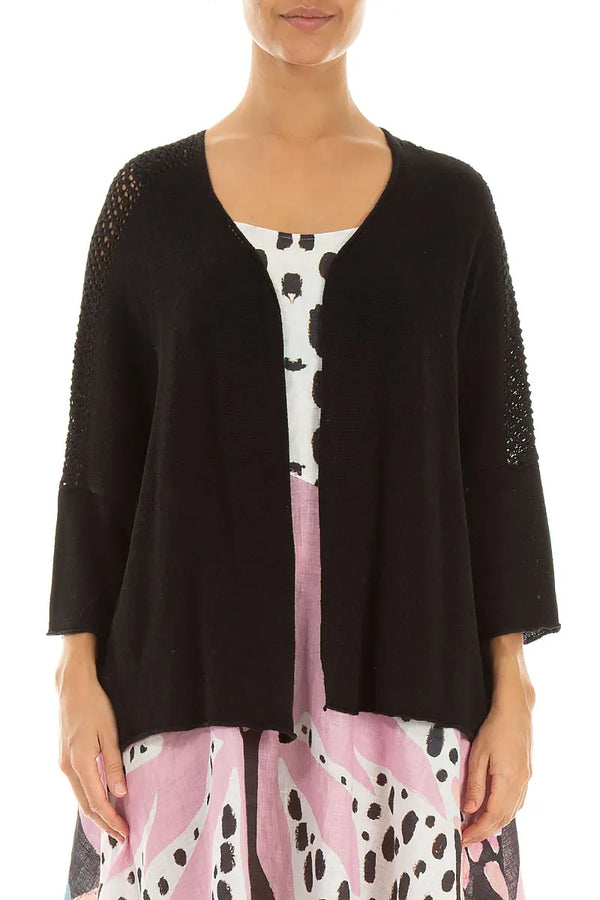 Loose Openwork Black Linen Cardigan