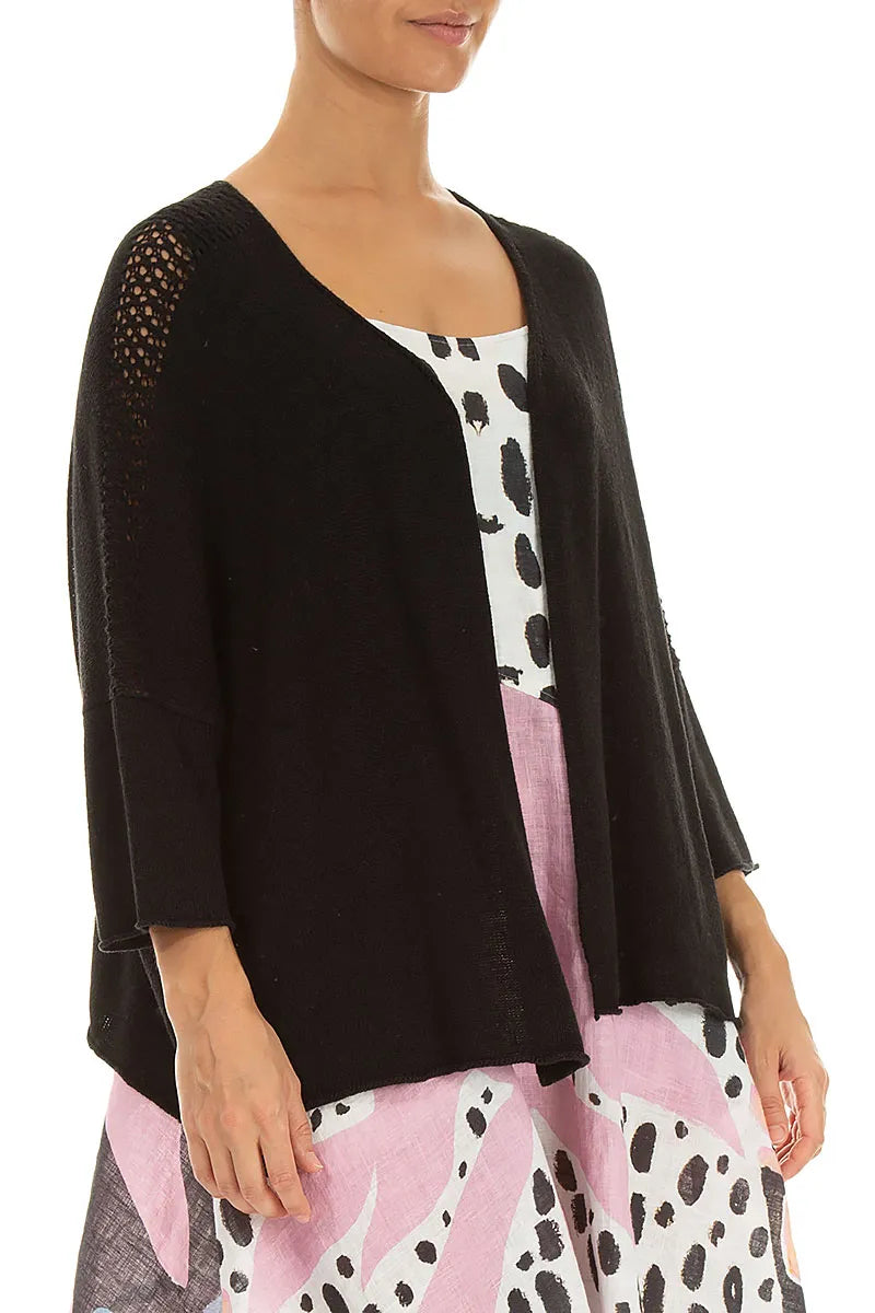 Loose Openwork Black Linen Cardigan