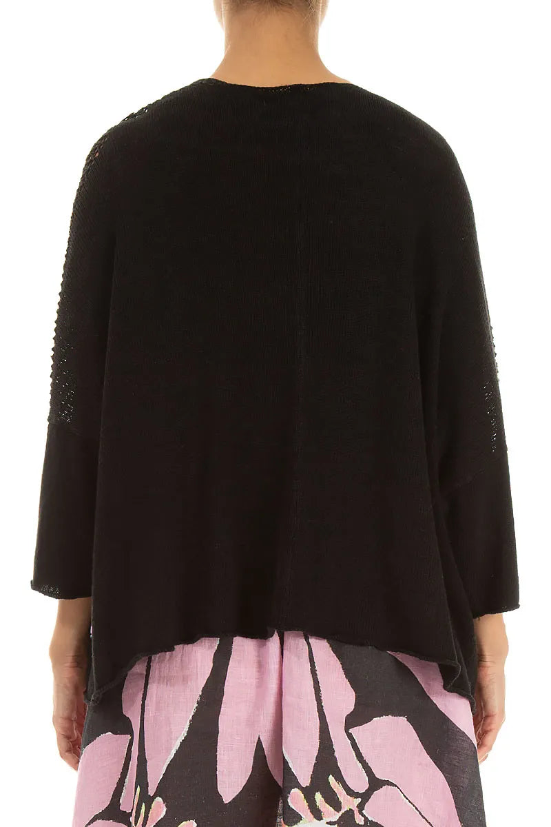 Loose Openwork Black Linen Cardigan