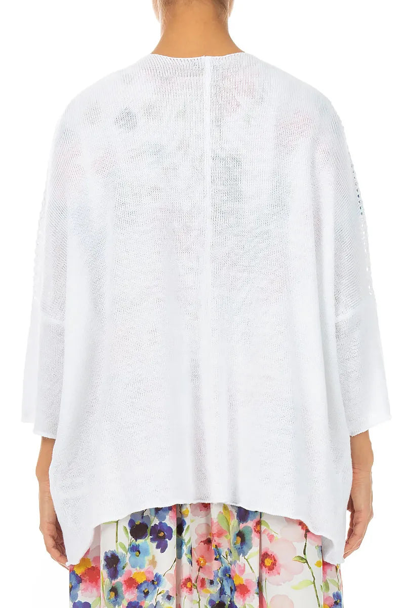 Loose Openwork White Linen Cardigan 2