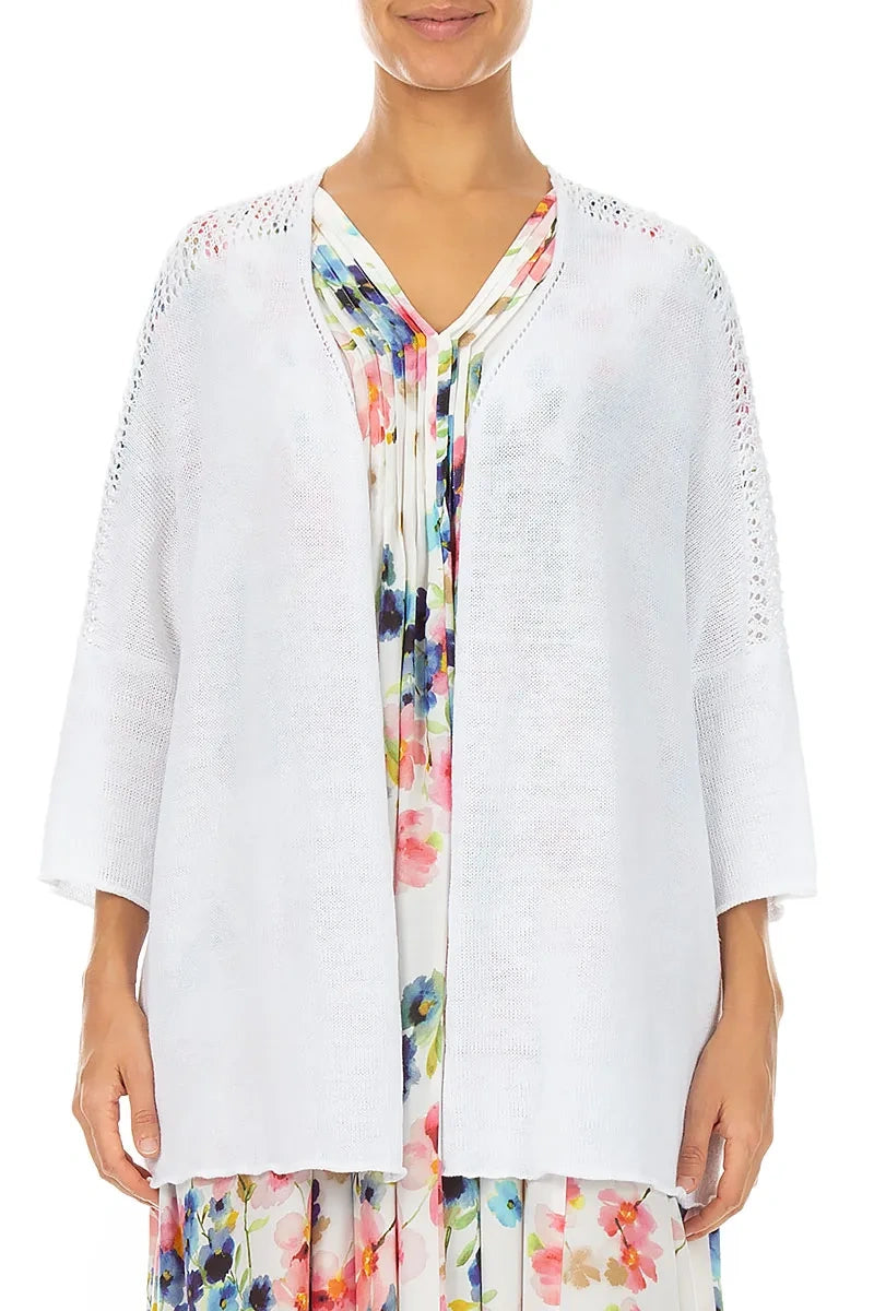 Loose Openwork White Linen Cardigan 1