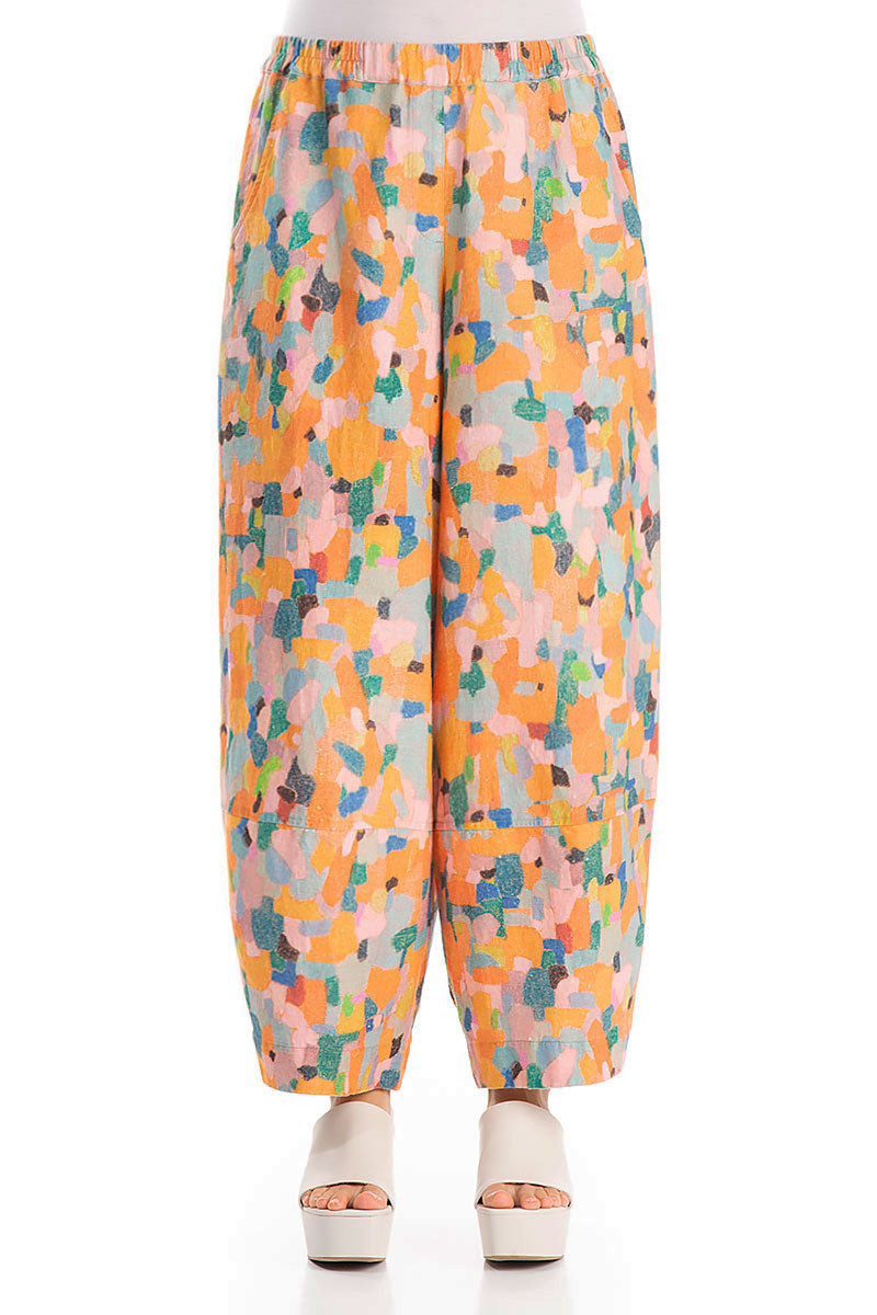 Loose Orange Burst Pure Linen Trousers 1