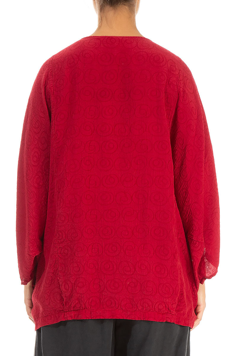 Loose Patterned Red Silk Cotton Blouse 2