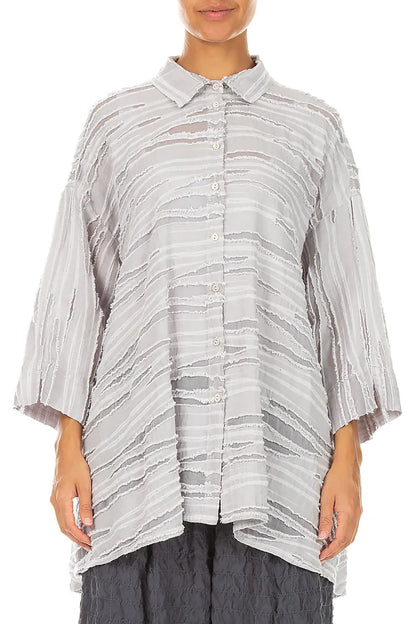 Loose Pearl Grey Fray Weave Shirt