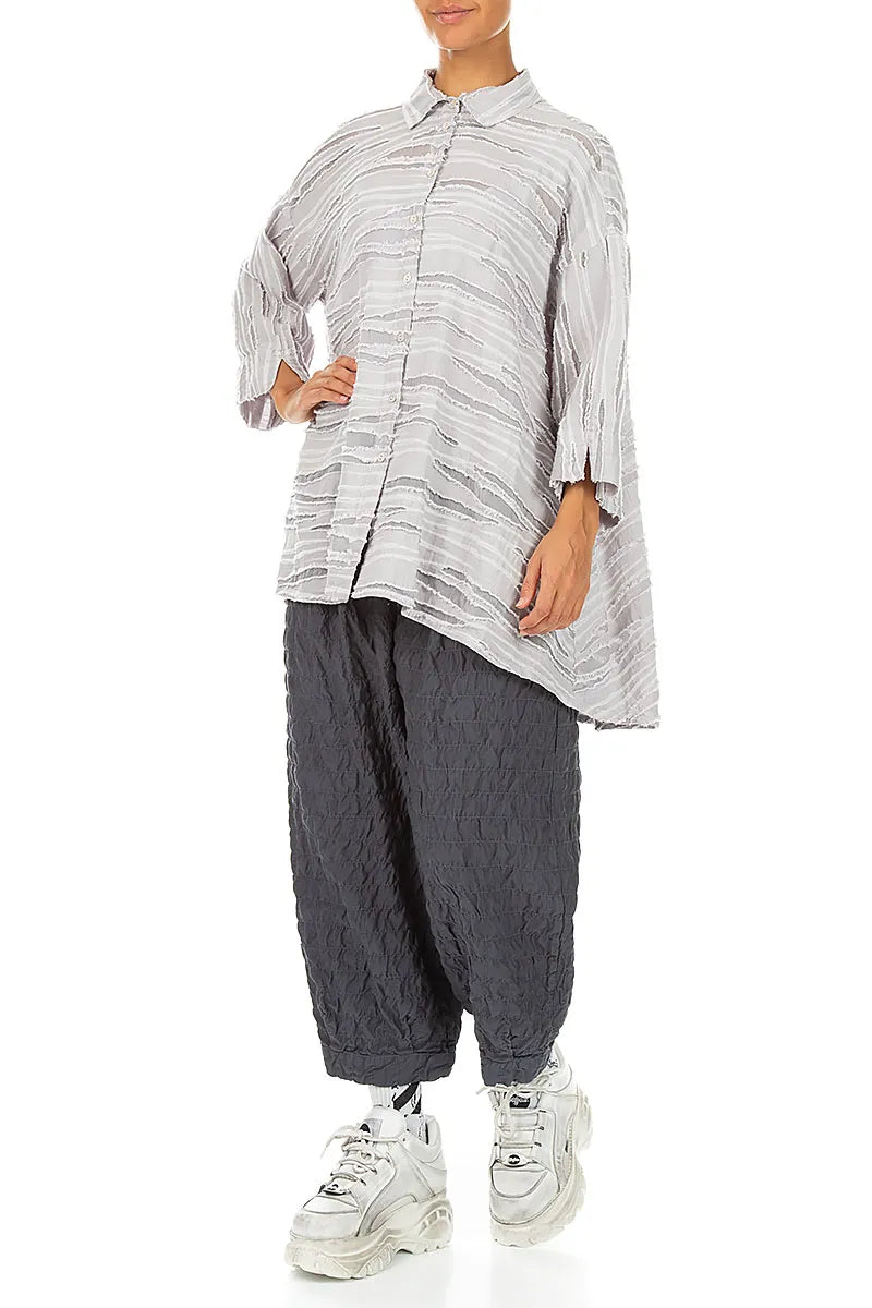 Loose Pearl Grey Fray Weave Shirt
