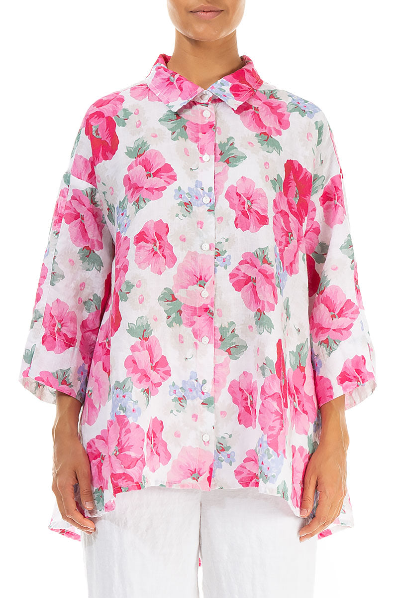 Loose Peony Blossom Linen Shirt 1