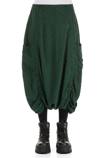 Loose Pine Green Dotty Silk Cotton Trousers